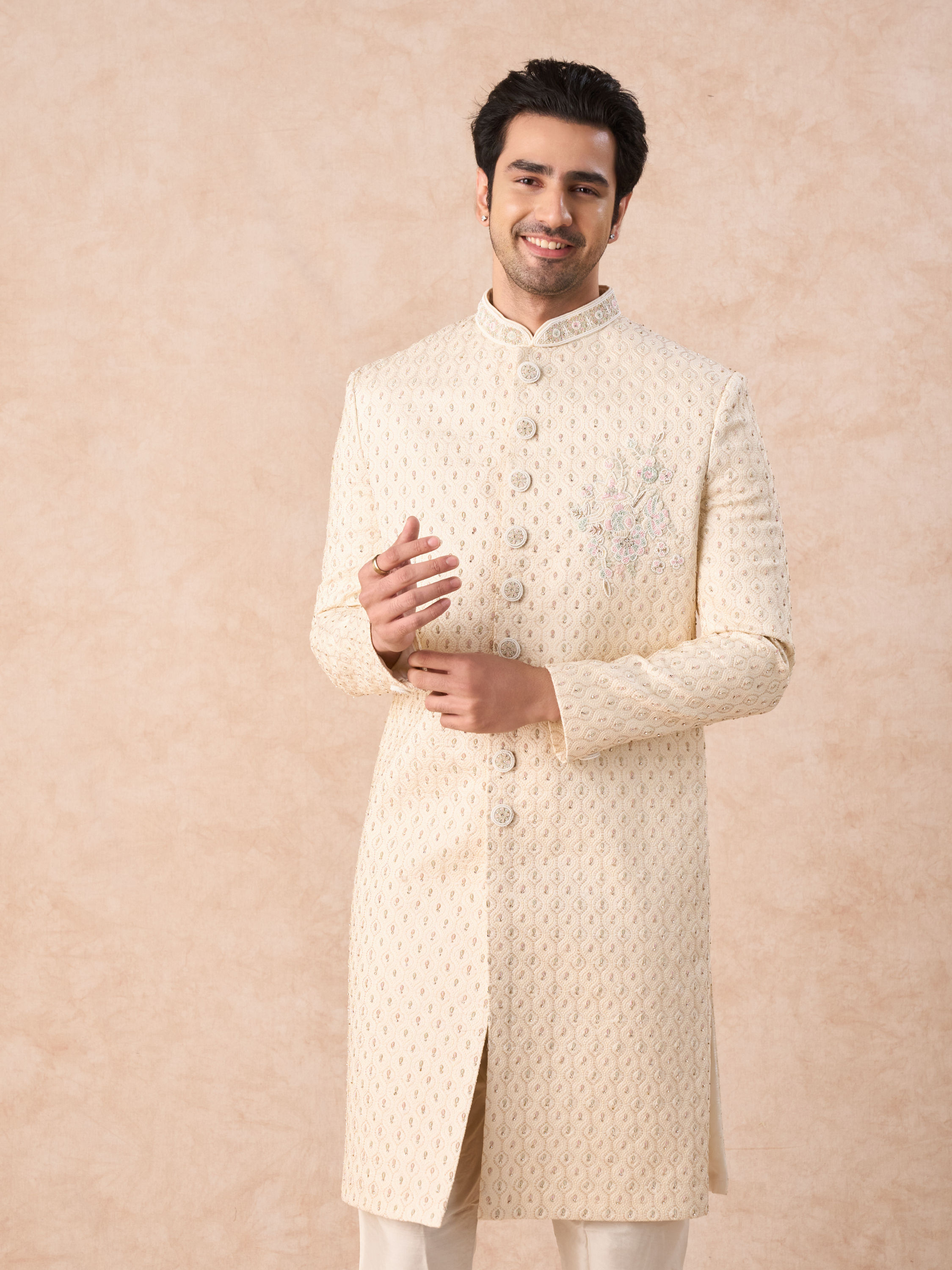 Manyavar Men Elegant Beige Sherwani