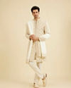 Manyavar Men Cream Silk Embroidered Sherwani