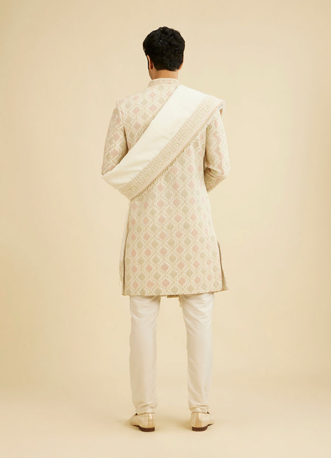 Manyavar Men Cream Silk Embroidered Sherwani