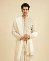 Cream Silk Embroidered Sherwani