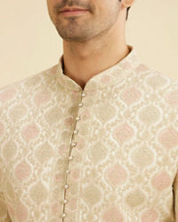 Manyavar Men Cream Silk Embroidered Sherwani