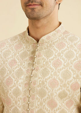 Manyavar Men Cream Silk Embroidered Sherwani image number 1