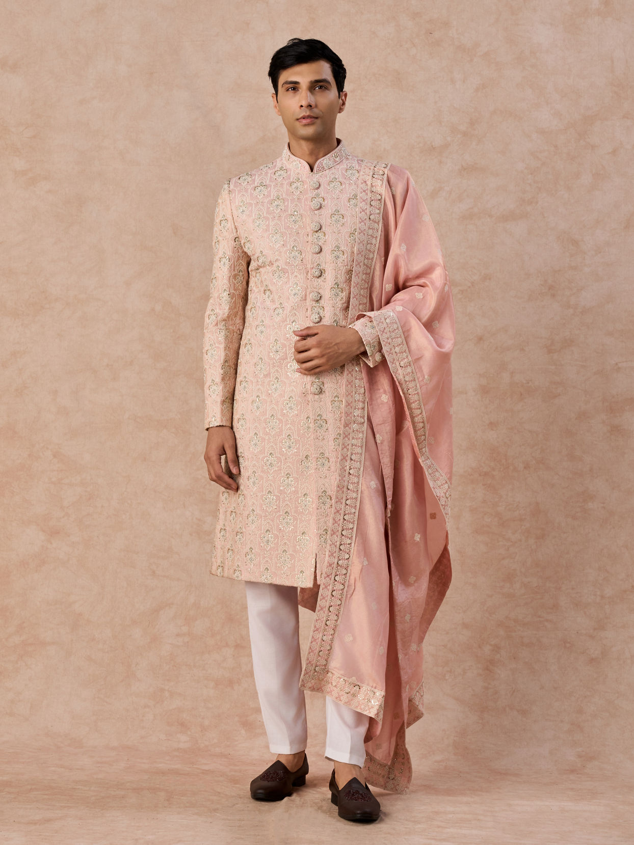 Manyavar Men Peach Splendour Sherwani