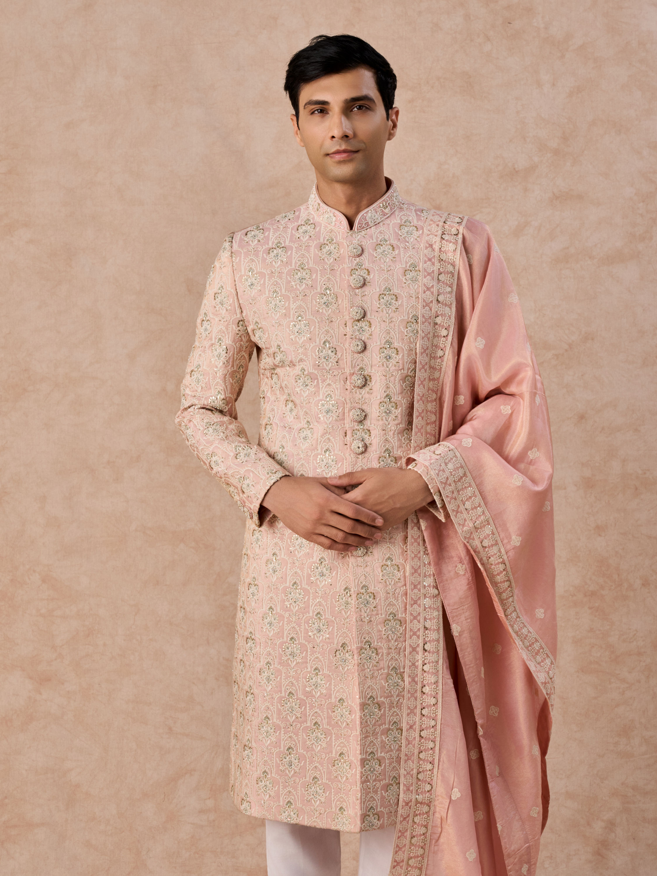 Manyavar Men Peach Splendour Sherwani