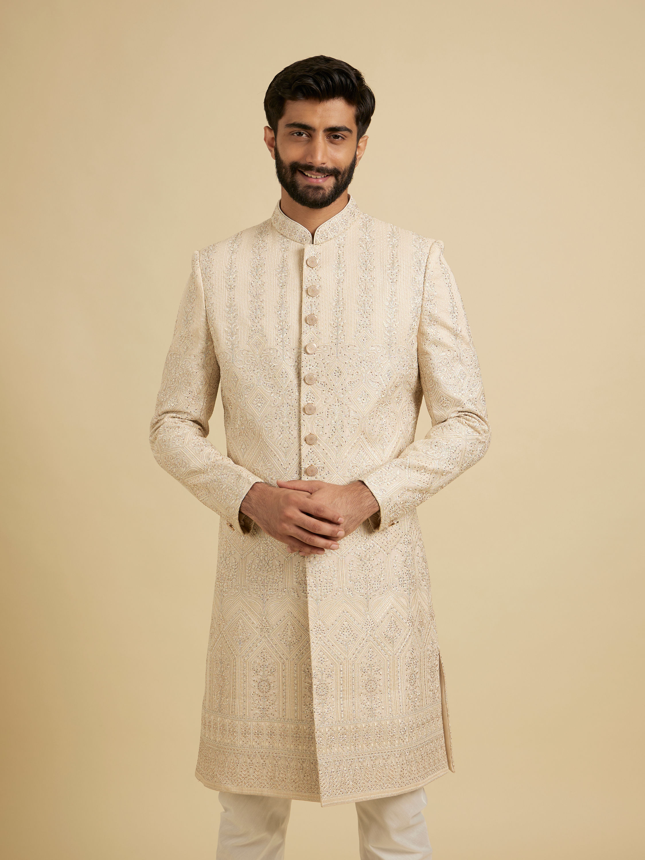 Manyavar Men Beige Elegance Sherwani