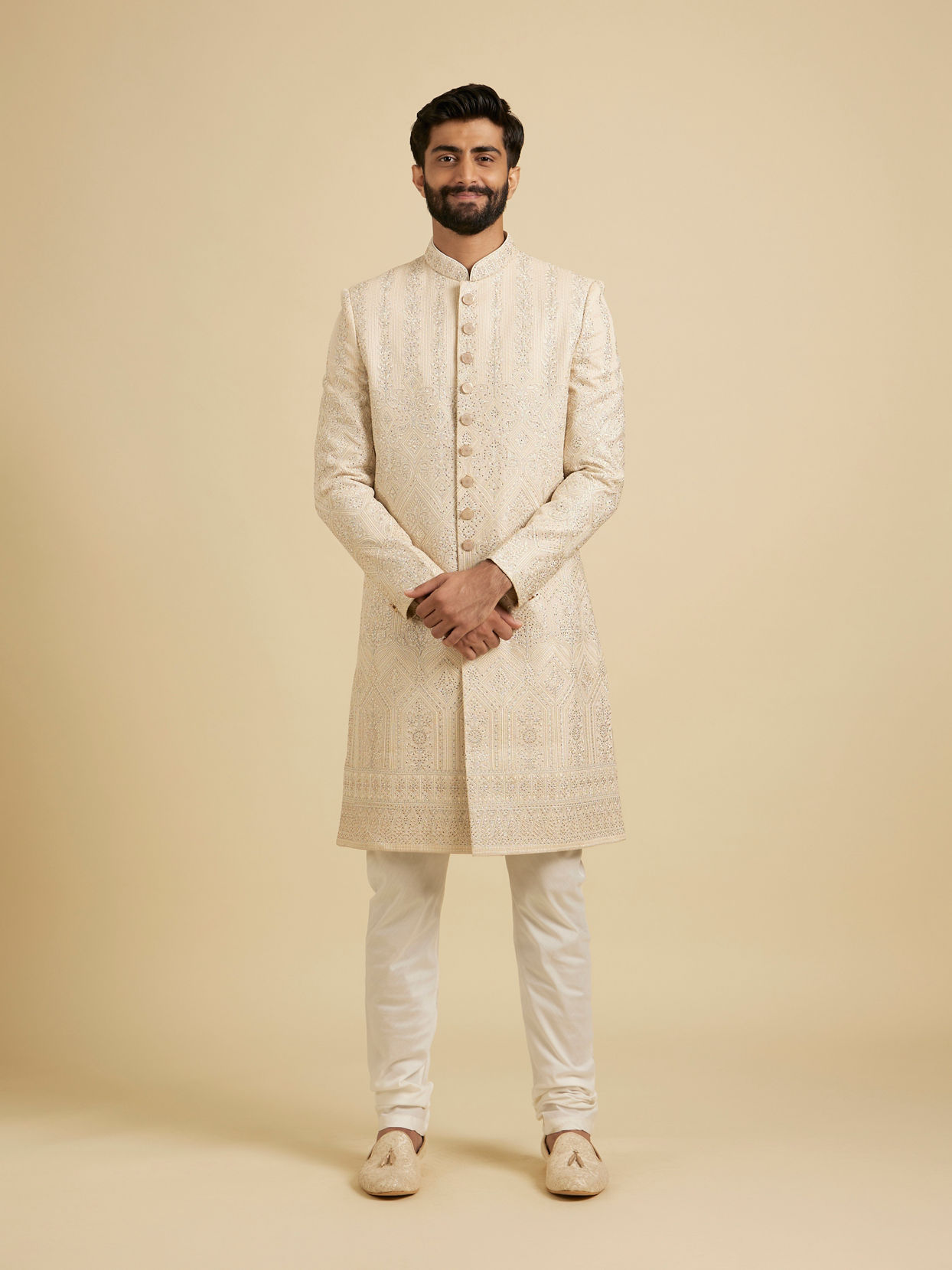 Manyavar Men Beige Elegance Sherwani image number 2