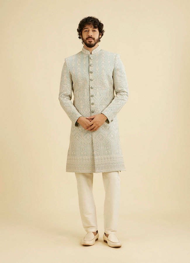 Manyavar Men Graceful Light Grey Sherwani