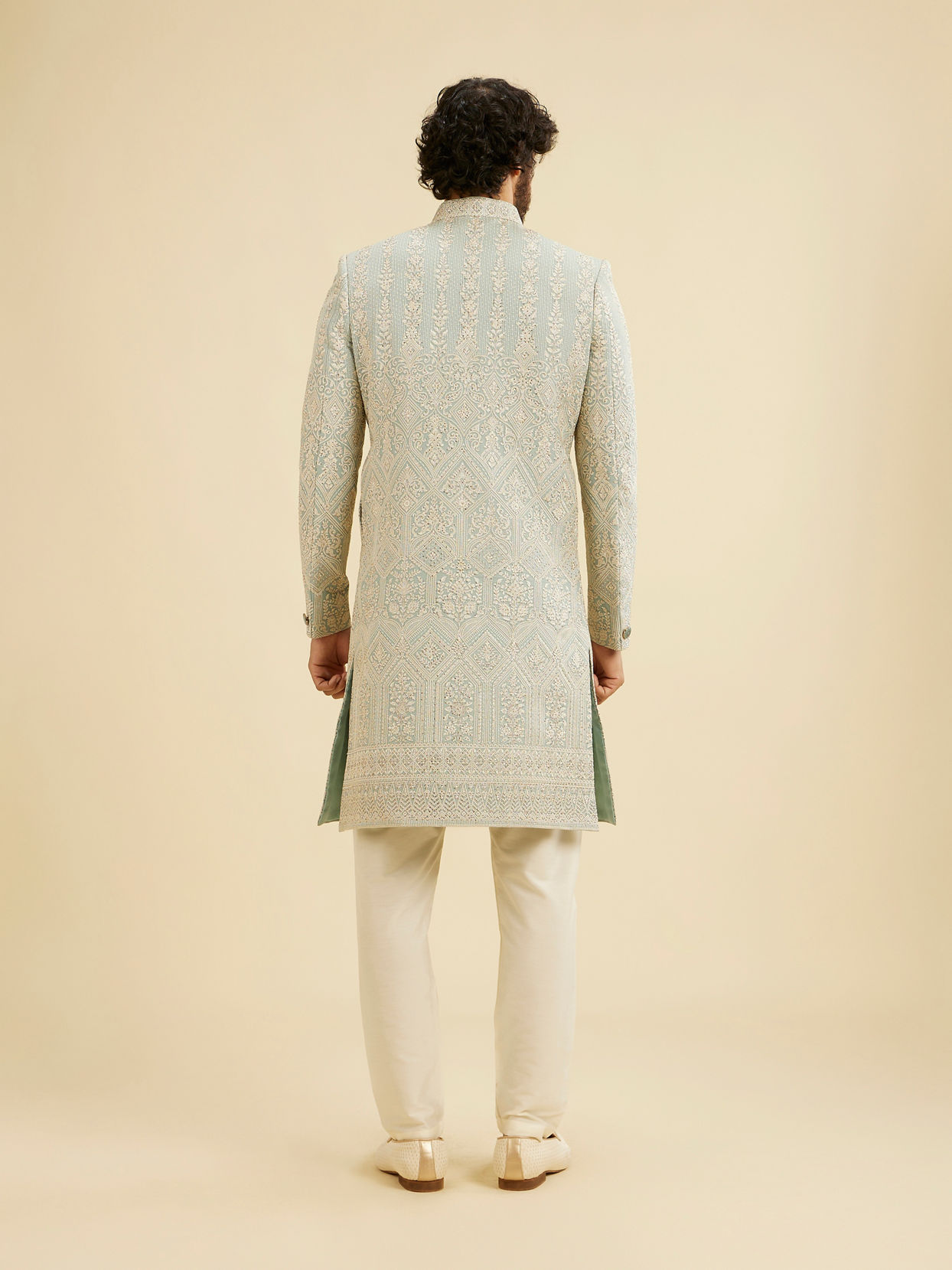 Manyavar Men Graceful Light Grey Sherwani