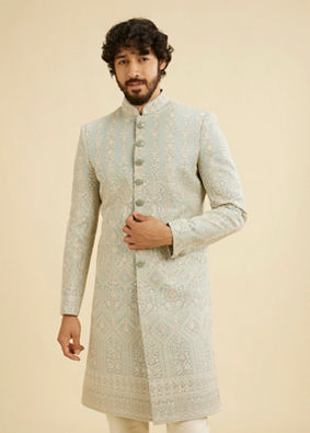 Manyavar Men Graceful Light Grey Sherwani