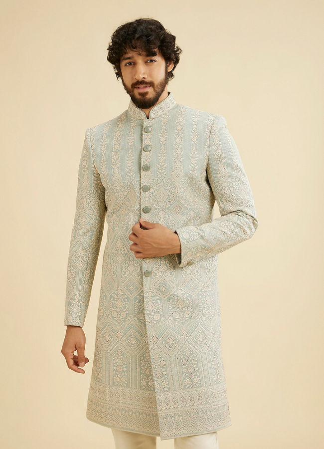 Manyavar Men Graceful Light Grey Sherwani image number 1