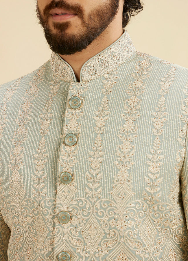 Manyavar Men Graceful Light Grey Sherwani image number 2