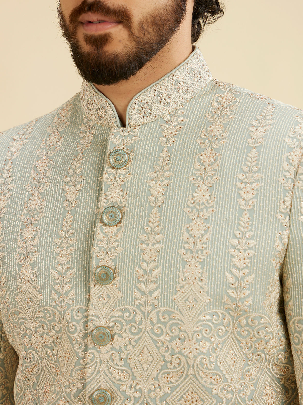 Manyavar Men Graceful Light Grey Sherwani image number 2