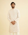 Cream Beige Zari Embroidered Sherwani Set with Peacock