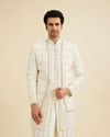 Cream White Jaal Medallion Patterned Sherwani Set