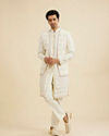 Manyavar Men Cream White Jaal Medallion Patterned Sherwani Set