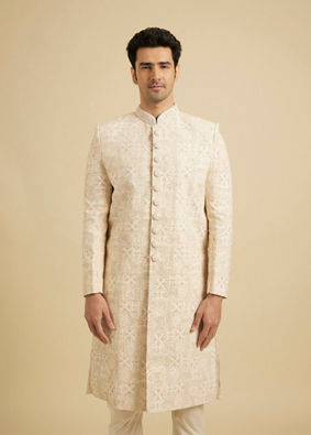 Manyavar Men Peach Cream Elegance Sherwani image number 0