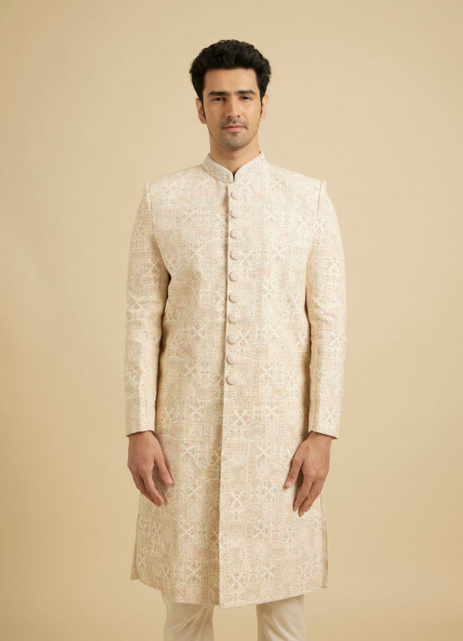 Manyavar Men Peach Cream Elegance Sherwani