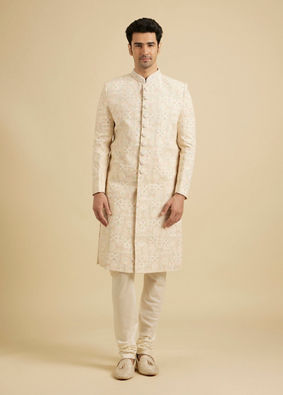 Manyavar Men Peach Cream Elegance Sherwani image number 2