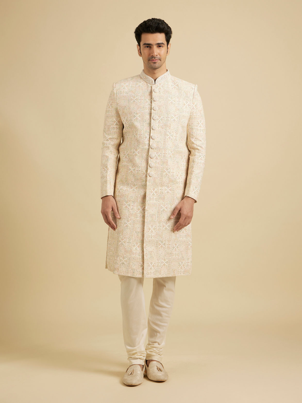 Manyavar Men Peach Cream Elegance Sherwani image number 2