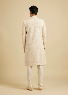 Manyavar Men Peach Cream Elegance Sherwani image number 4