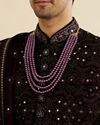 Manyavar Men Grape Wine Jaal Embroidered Sherwani Set with Stone Work