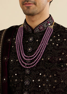 Manyavar Men Grape Wine Jaal Embroidered Sherwani Set with Stone Work