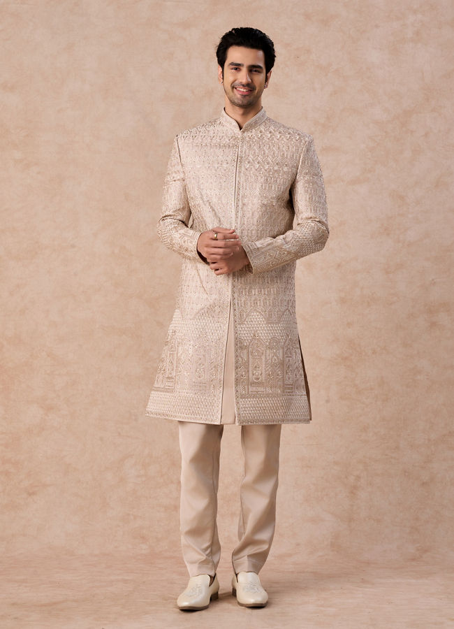 Manyavar Men Beige Natural Sherwani