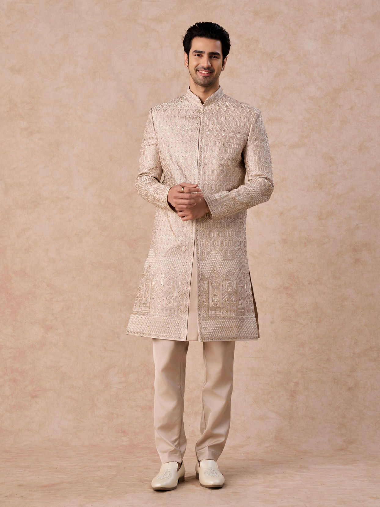 Manyavar Men Beige Natural Sherwani