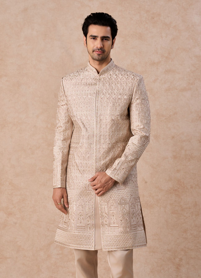 Manyavar Men Beige Natural Sherwani