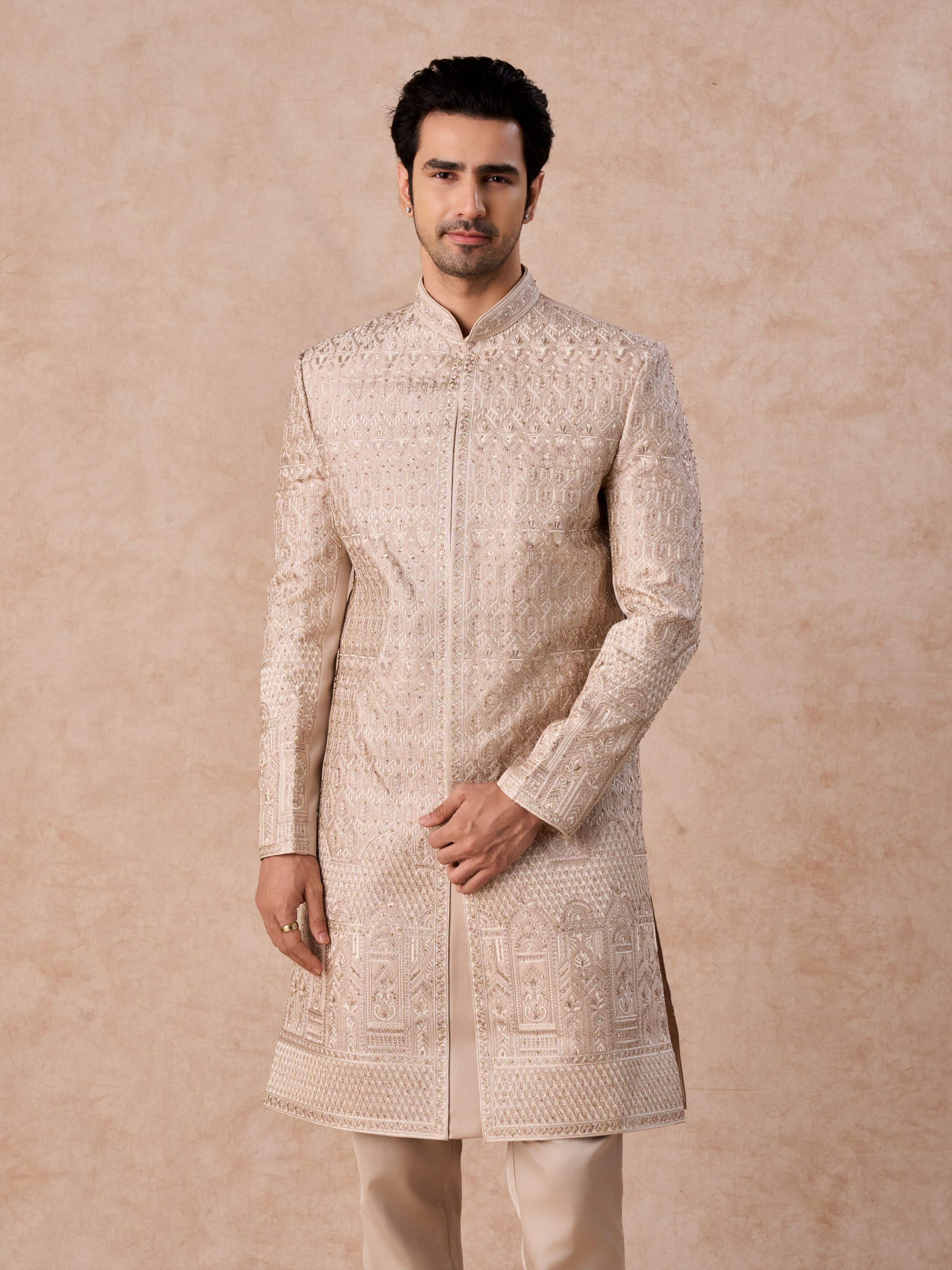 Manyavar Men Beige Natural Sherwani
