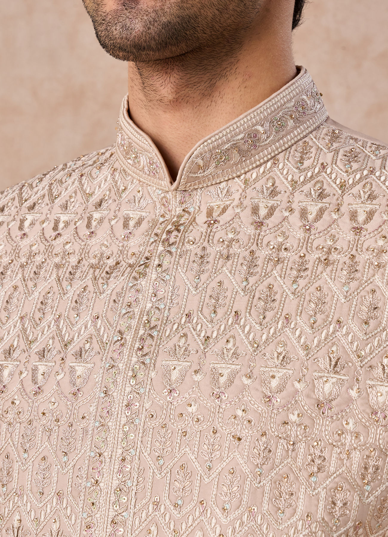 Manyavar Men Beige Natural Sherwani