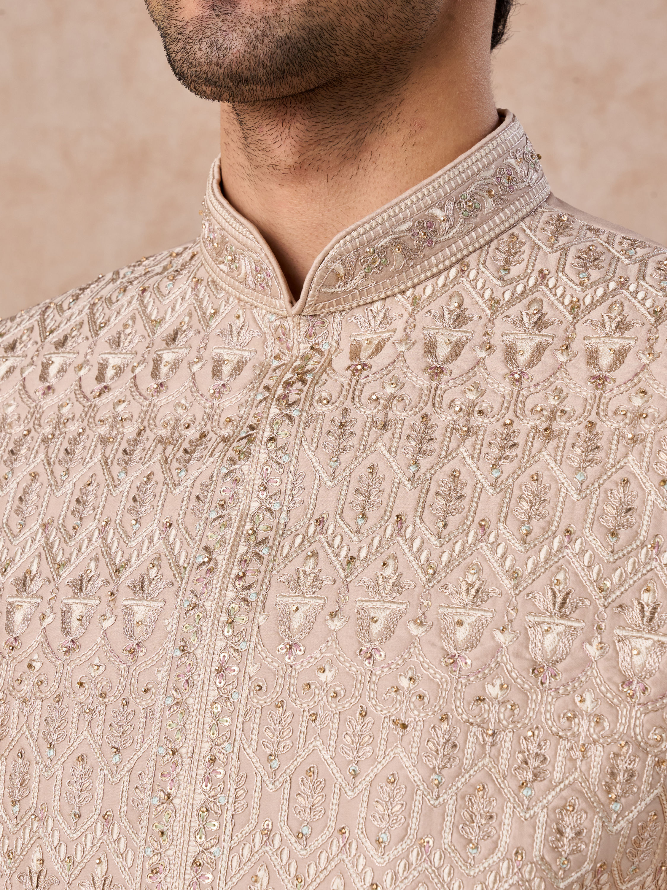 Manyavar Men Beige Natural Sherwani