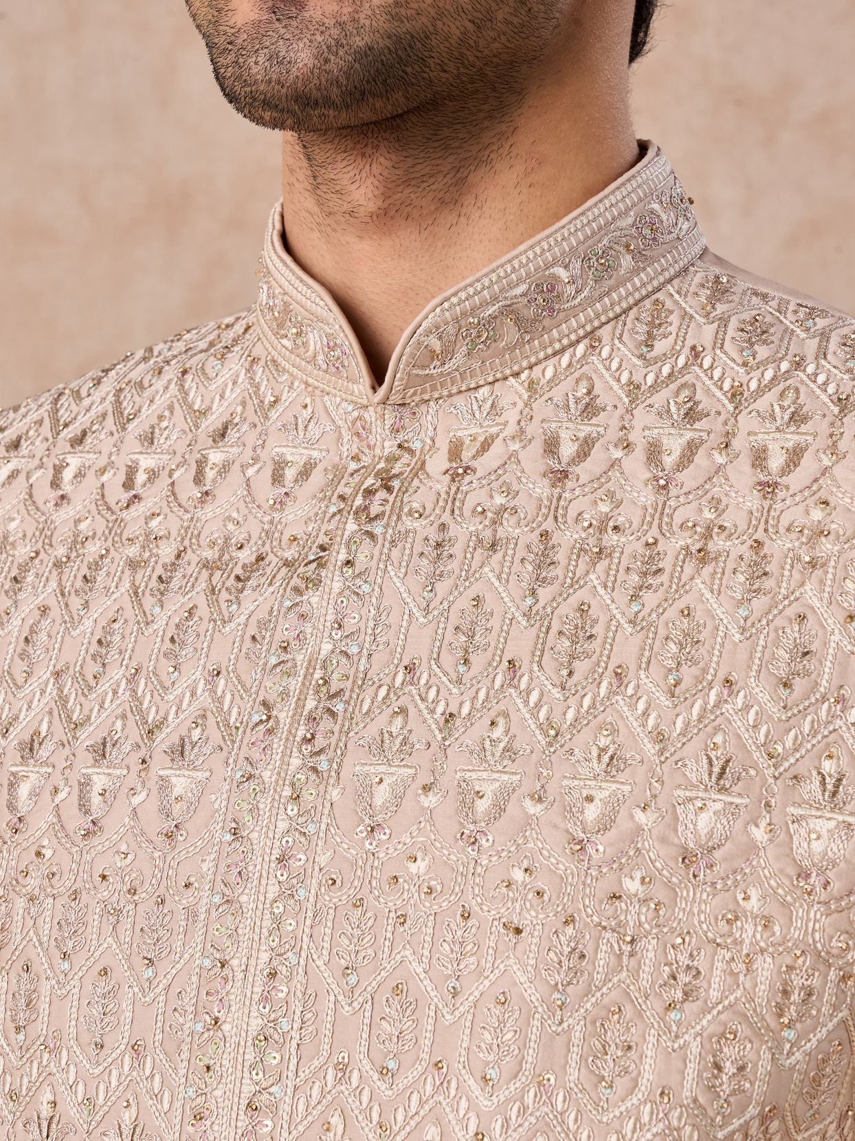 Manyavar Men Beige Natural Sherwani