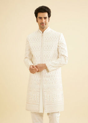 Manyavar Men Warm White Exquisiteness Sherwani