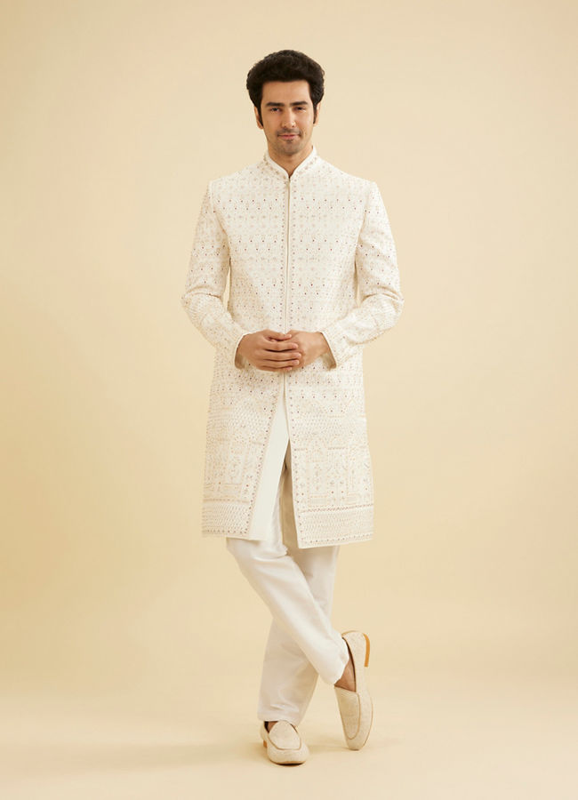 Manyavar Men Warm White Exquisiteness Sherwani