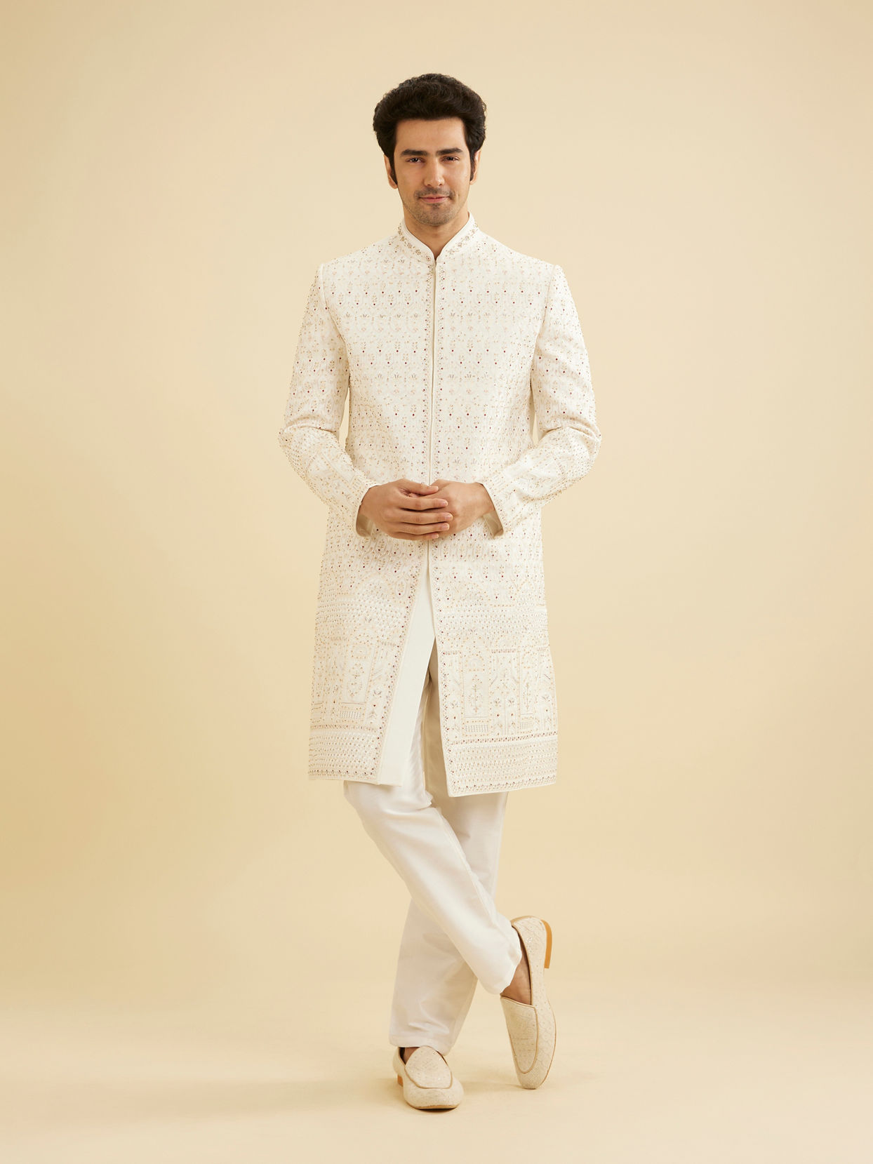 Manyavar Men Warm White Exquisiteness Sherwani