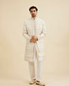 Manyavar Men Cream White Imperial Jaal Patterned Sherwani Set