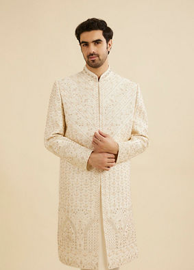 Manyavar Men Beige Grandeur Sherwani