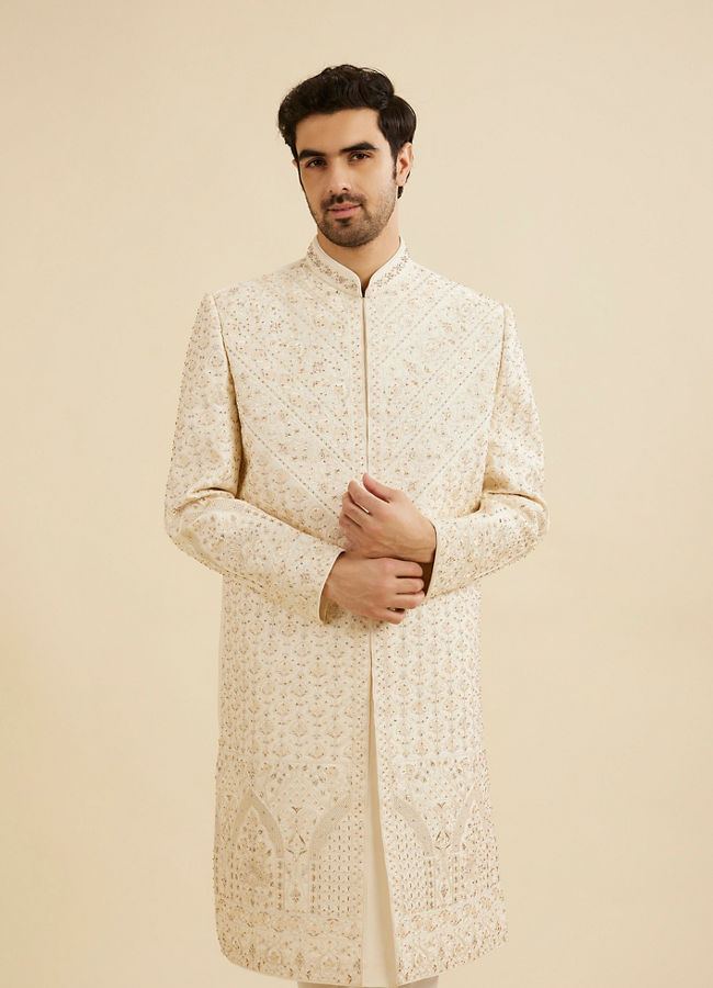 Manyavar Men Beige Grandeur Sherwani