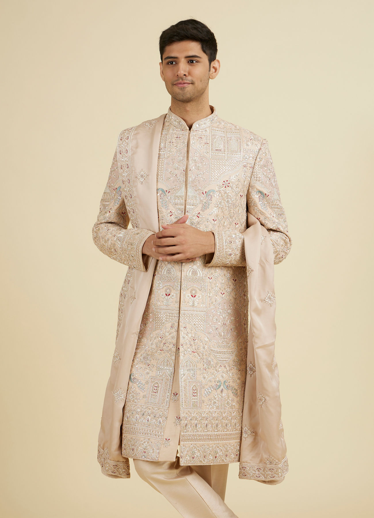Manyavar Men Sunset Peach Elegance Sherwani