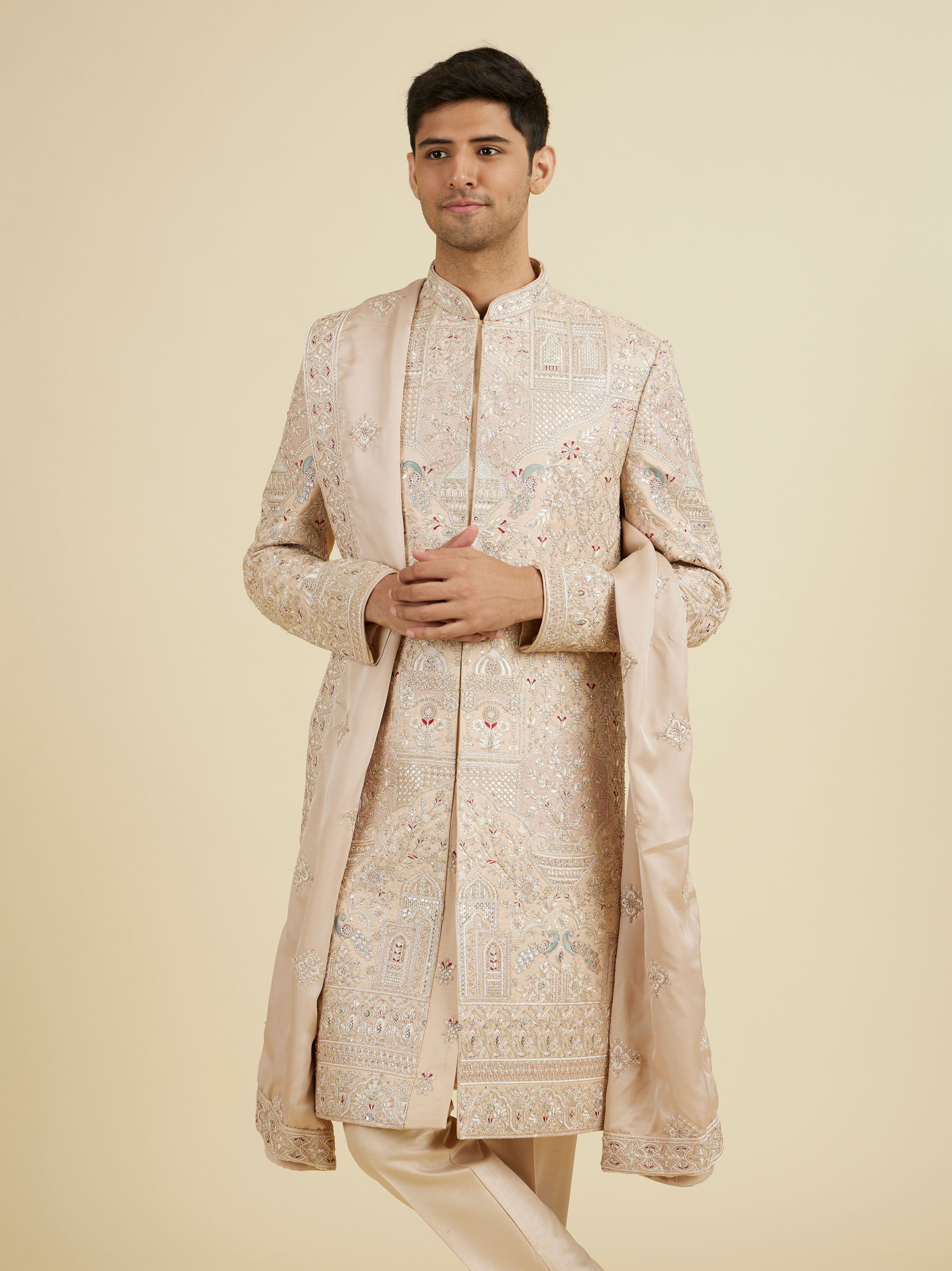 Manyavar Men Sunset Peach Elegance Sherwani