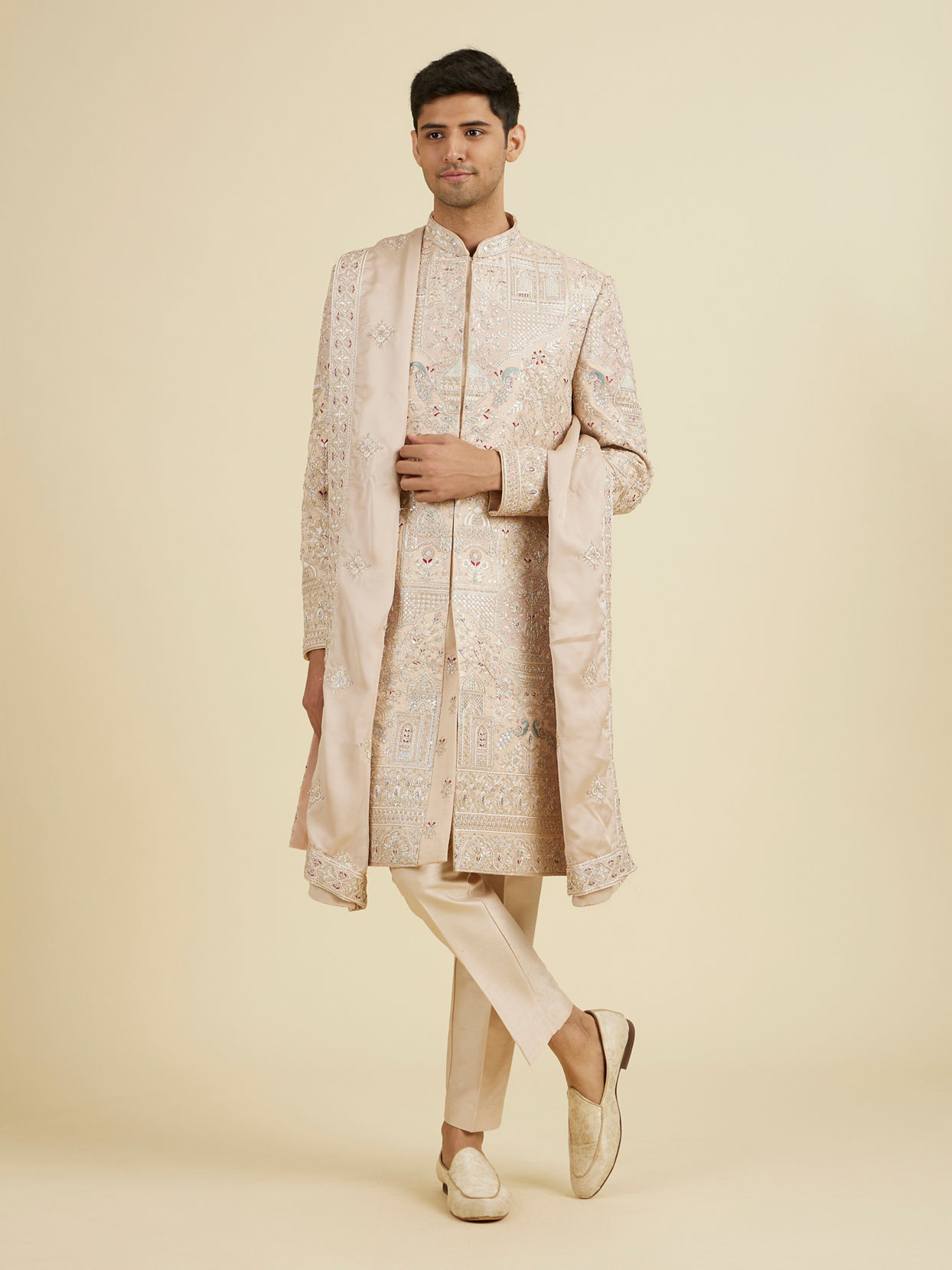Manyavar Men Sunset Peach Elegance Sherwani