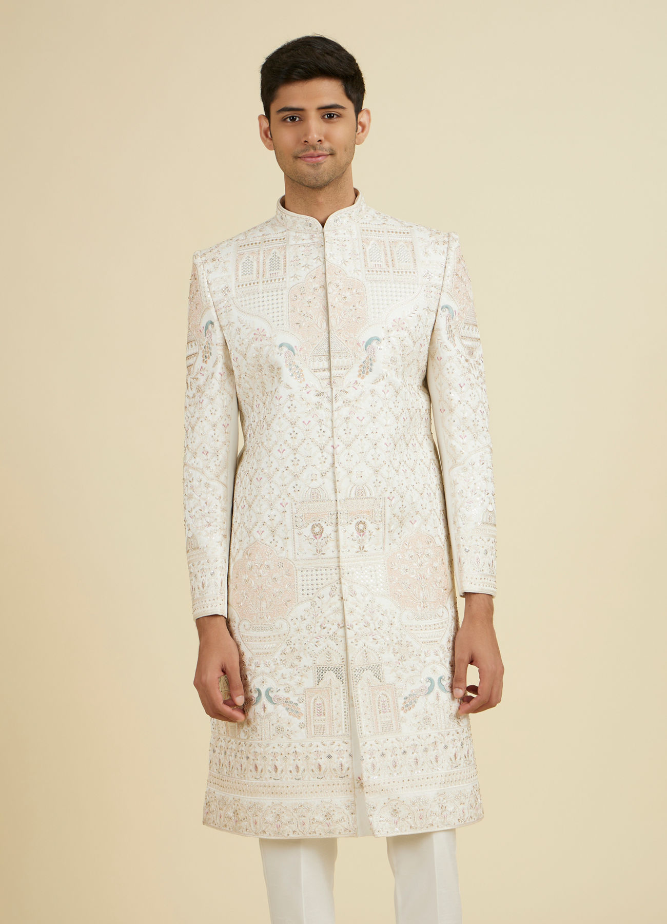 Manyavar Men Warm White Exquisite Sherwani