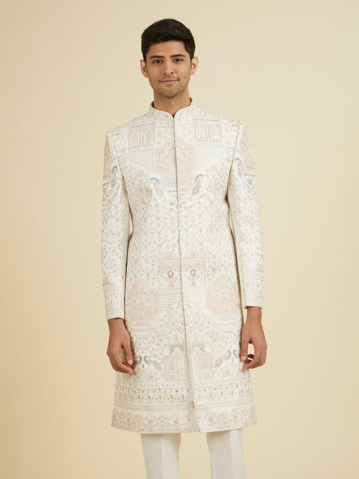 Manyavar Men Warm White Exquisite Sherwani