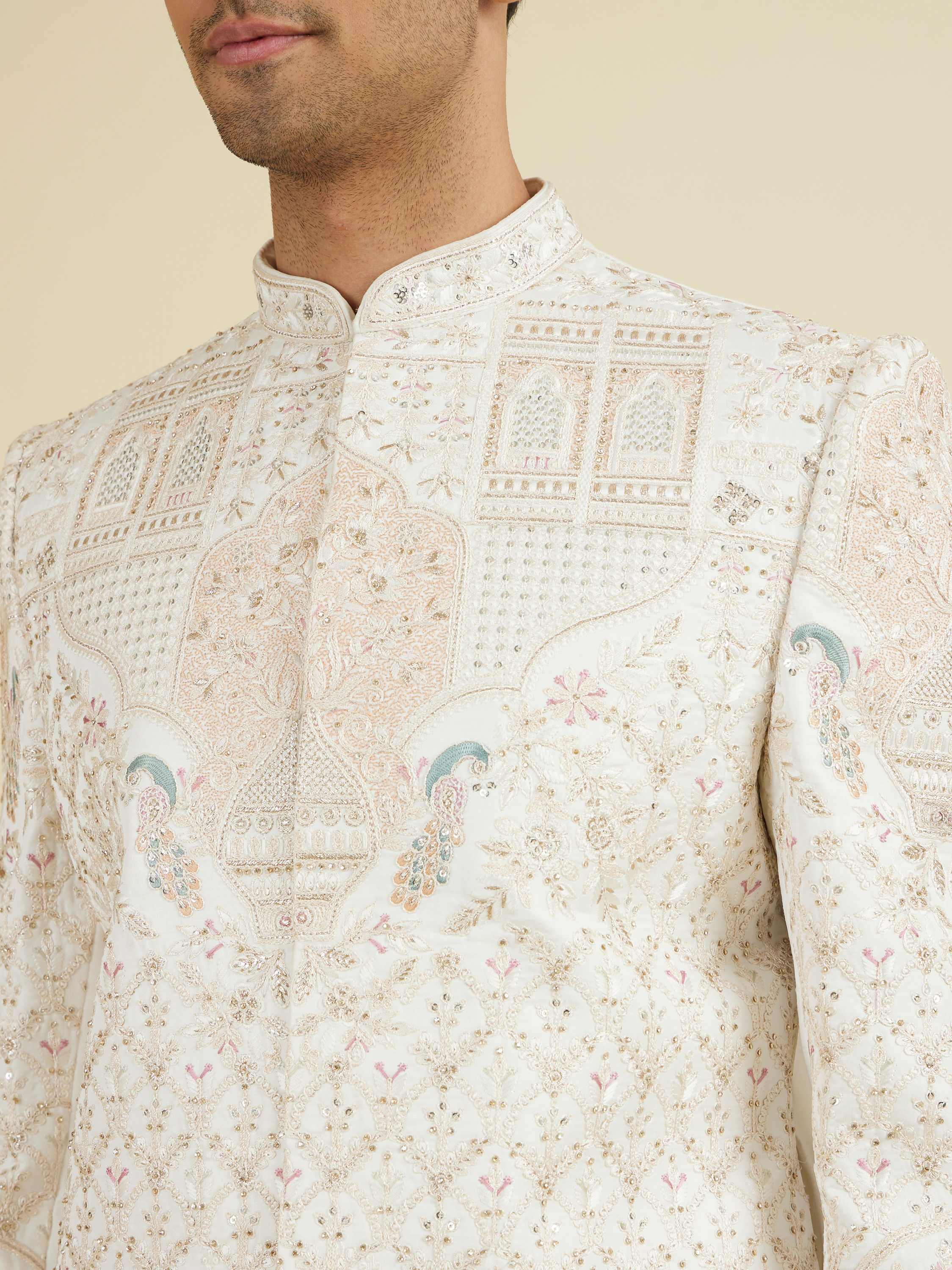 Manyavar Men Warm White Exquisite Sherwani