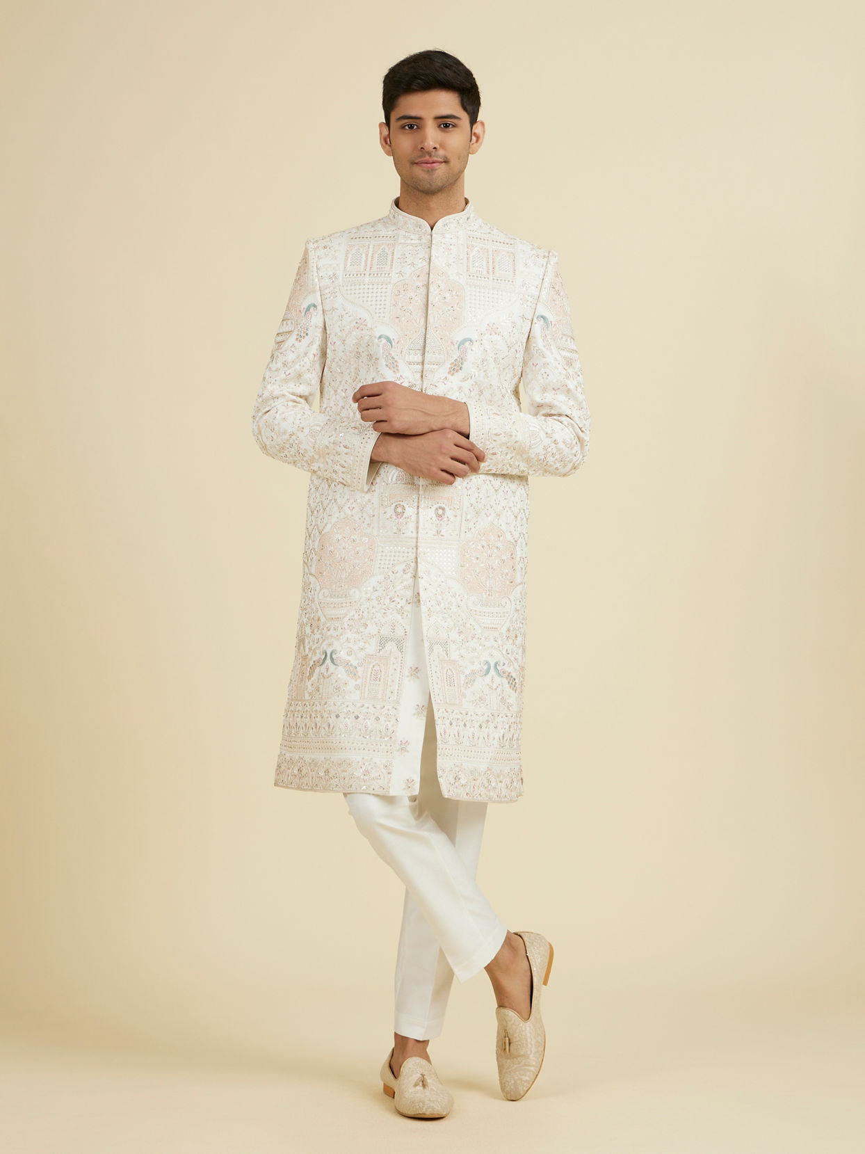Manyavar Men Warm White Exquisite Sherwani