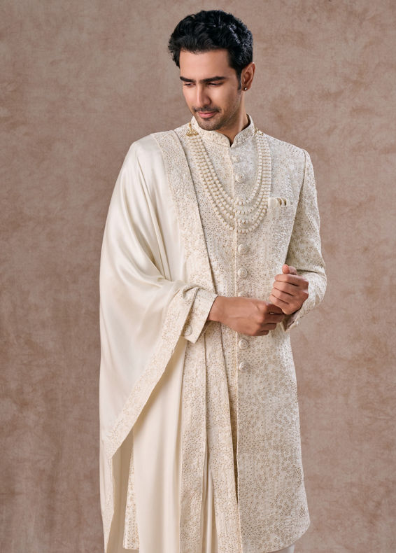 Manyavar Men Elite Warm White Sherwani
