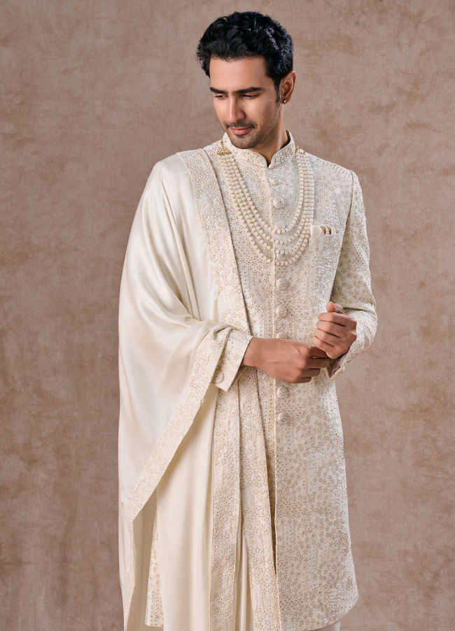 Manyavar Men Elite Warm White Sherwani