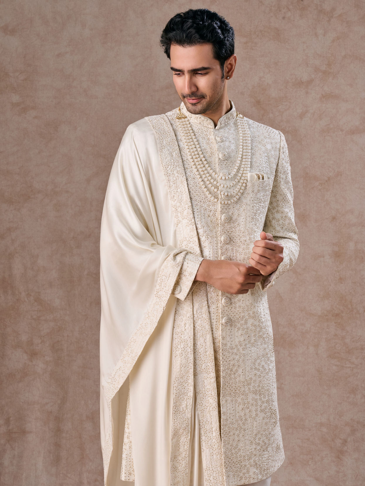 Manyavar Men Elite Warm White Sherwani