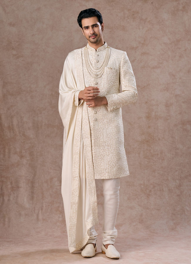 Manyavar Men Elite Warm White Sherwani